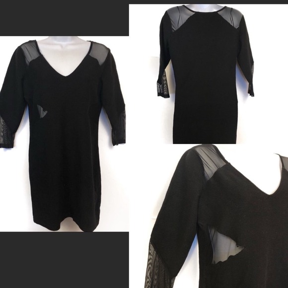 5/$25 Divided Mini Long Sleeve Black Dress Sheer Cut Outs Women's Size Medium - Picture 3 of 8